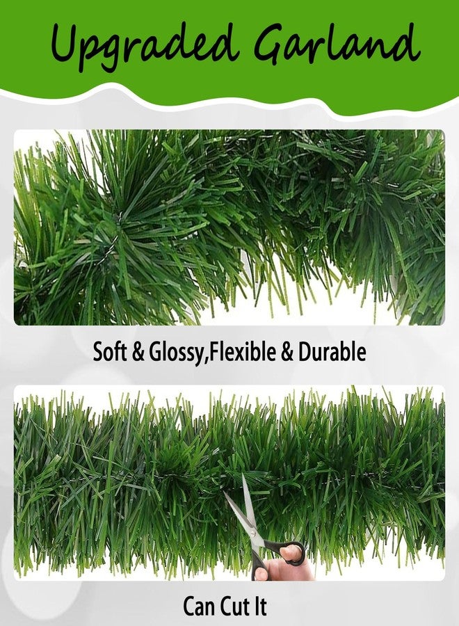 Wewymewo 50FT Green Artificial Christmas Garland with Bendable Metal Wire, 2 Pack Non-Lit Soft Pine Greenery Garland for Indoor or Outdoor Decor, Holiday Wedding Party Decoration for Stairs Mantle Door - Image 3